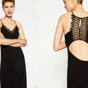 ZARA -BLACK-LONG-SLIP-DRESS-WITH-OPEN-LACE-BACK